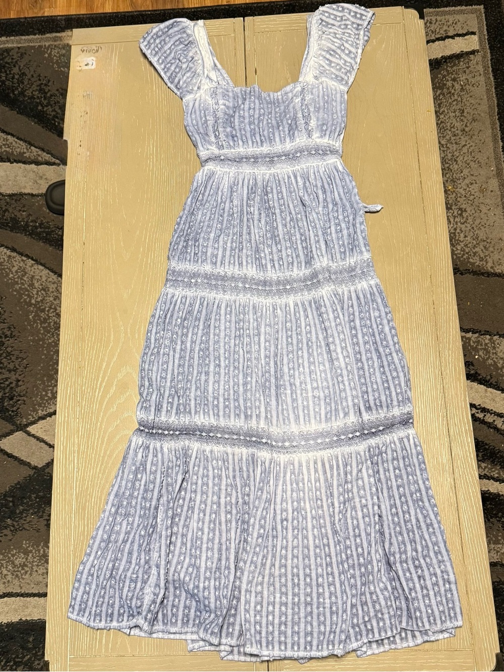 American Eagle Blue Tiered Maxidress XS Cottagecore Lace Cotton Prarie Boho - Picture 3 of 9